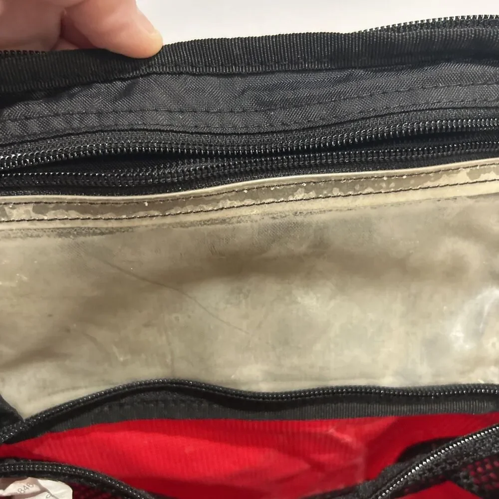 Vintage LL Bean Red Nylon Dopp Kit Travel Toiletry Bag Zippered Pockets